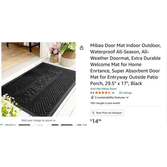 Door Mat Indoor Outdoor, Waterproof Doormat, Absorbent Door Mat, 29.5" x 17" - Picture 2 of 7